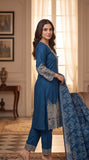 Ajwa Collection – Royal Blue Geometric Embroidered 3-Piece Suit