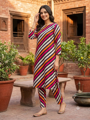 premium stripe Printed Lawn Suit 2 pc stiched