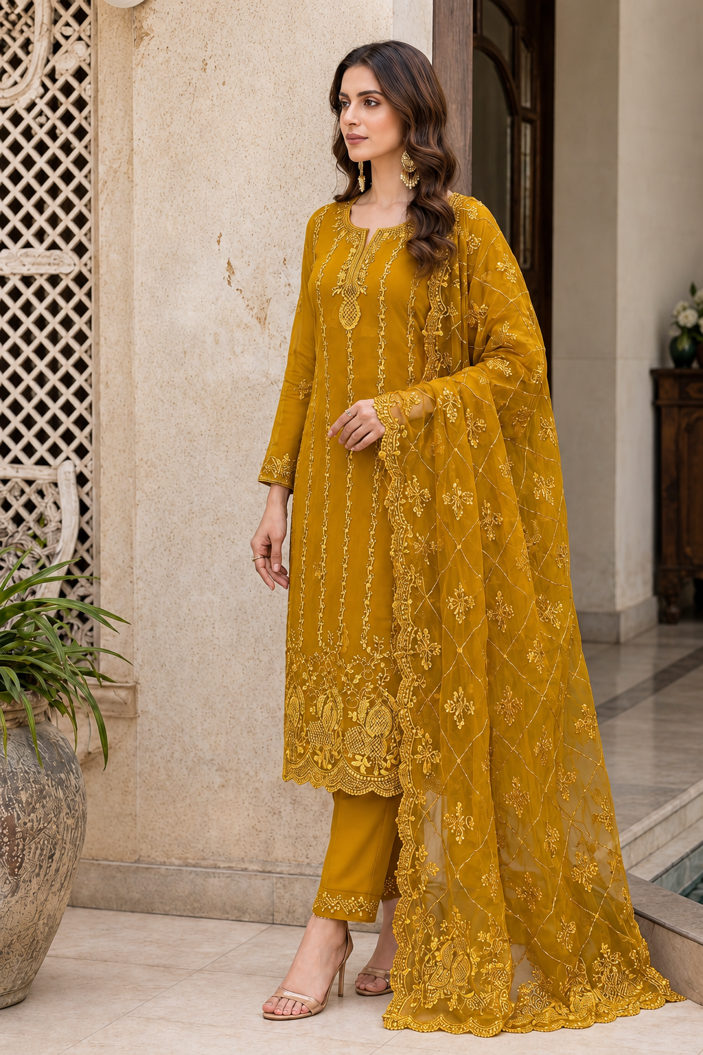 Sunehri Gul Chiffon embroidered 3pc suit