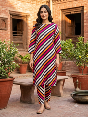 premium stripe Printed Lawn Suit 2 pc stiched