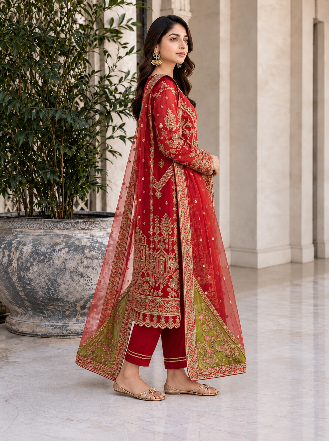 Zarposh net embroided 3pc open long shirt