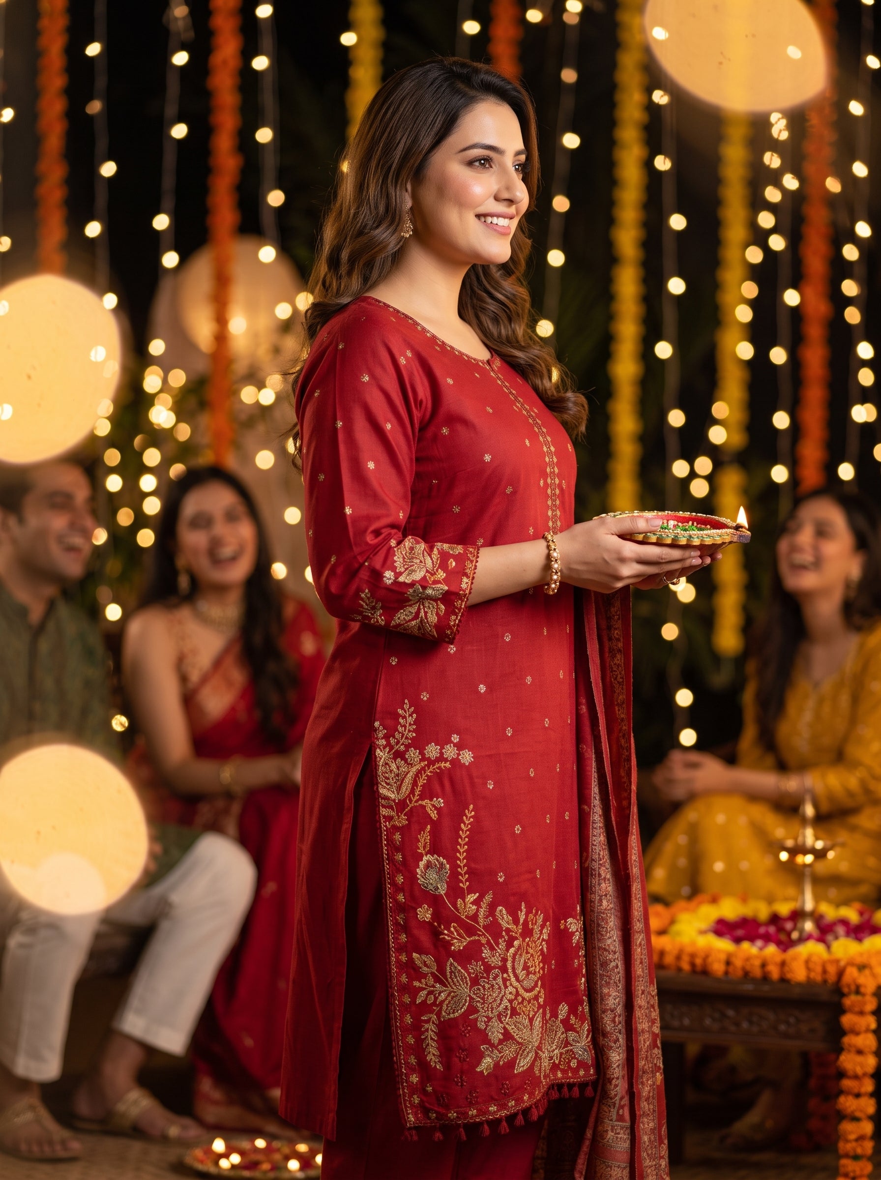 Crimson Red Embroidered 3-Piece Suit | Nayab Fabrics
