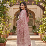 Ajwa Collection – Dusty Rose Floral Embroidered 3-Piece Suit