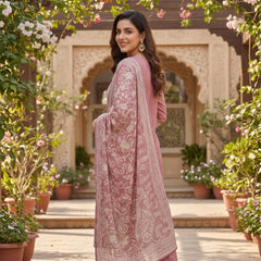 Ajwa Collection – Dusty Rose Floral Embroidered 3-Piece Suit