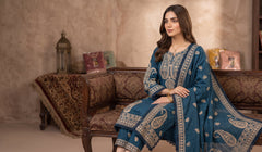 Ajwa Collection – Teal Blue Embroidered 3-Piece Suit