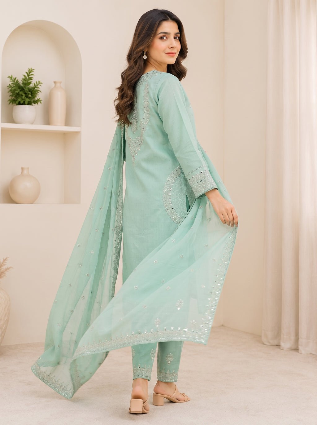 Ajwa Collection – Mint Green Embellished 3-Piece Suit
