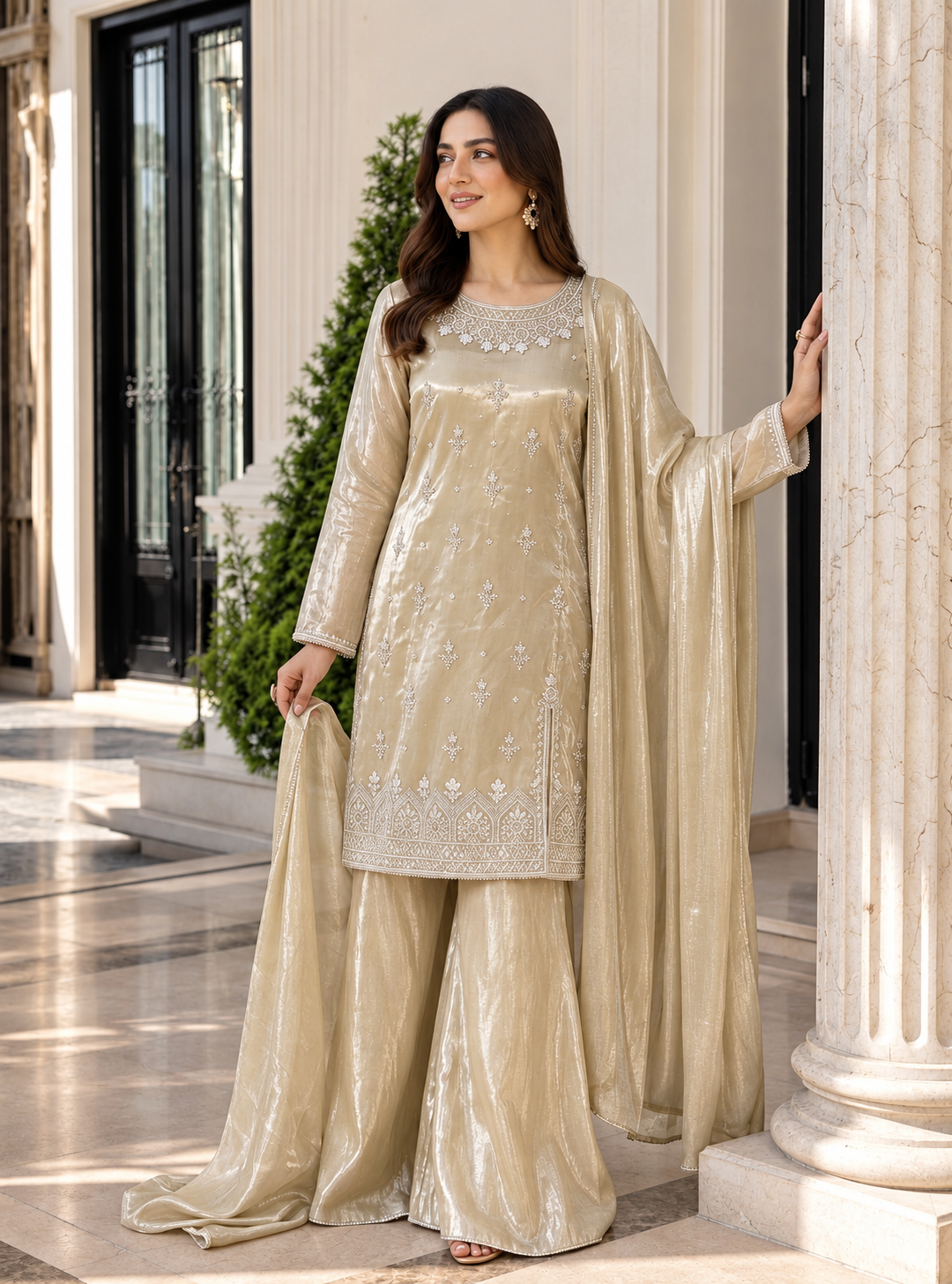 Shehnai mirror silk hand emblished shirt with plazo