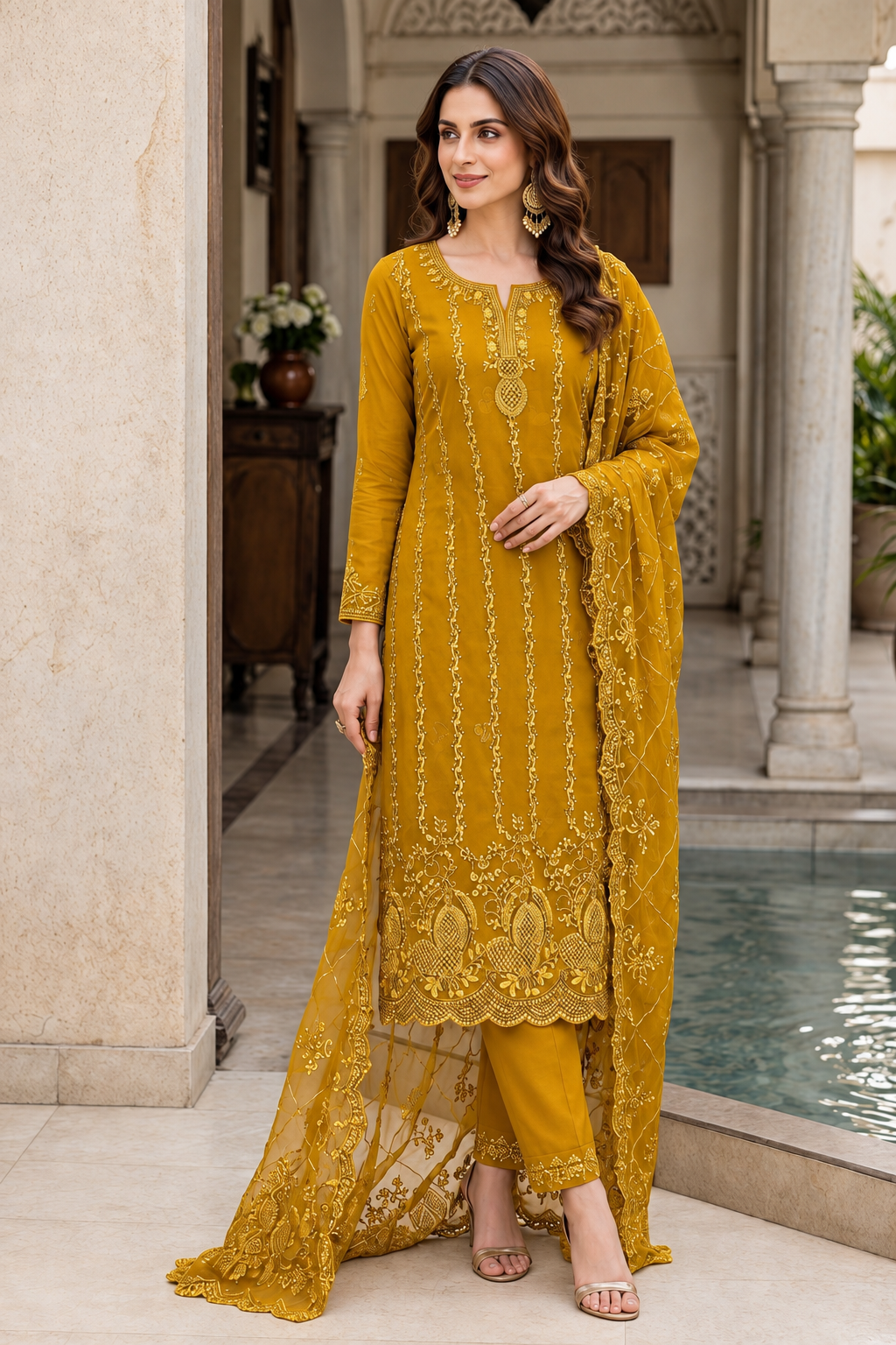 Sunehri Gul Chiffon embroidered 3pc suit