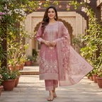 Ajwa Collection – Dusty Rose Floral Embroidered 3-Piece Suit