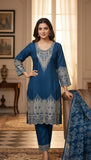 Ajwa Collection – Royal Blue Geometric Embroidered 3-Piece Suit
