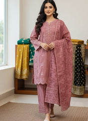 Ajwa Collection | Dusty Rose Embroidered 3-Piece Suit