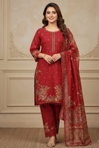 Crimson Red Embroidered 3-Piece Suit | Nayab Fabrics