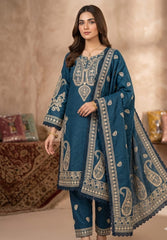 Ajwa Collection – Teal Blue Embroidered 3-Piece Suit