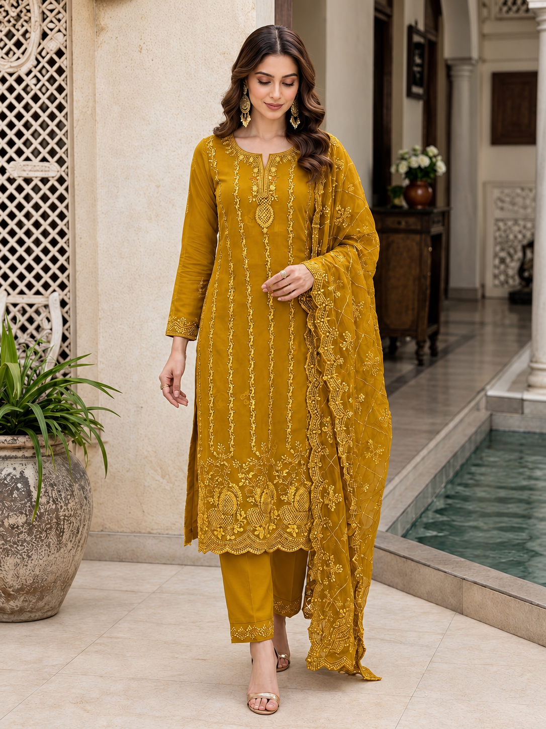 Sunehri Gul Chiffon embroidered 3pc suit