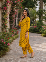 premium mustard printed 2pc stiched