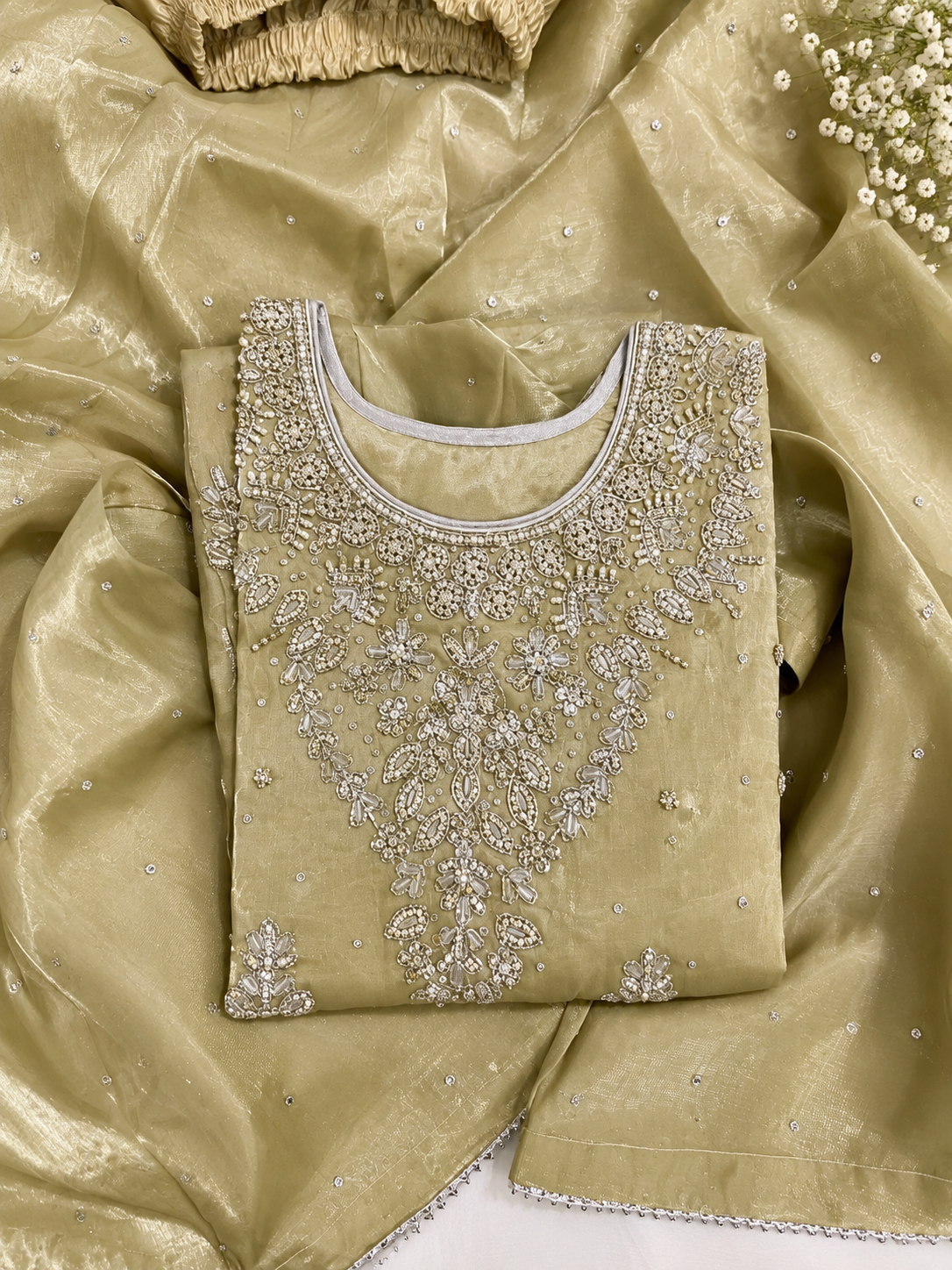 Shehnai mirror silk hand emblished shirt with plazo