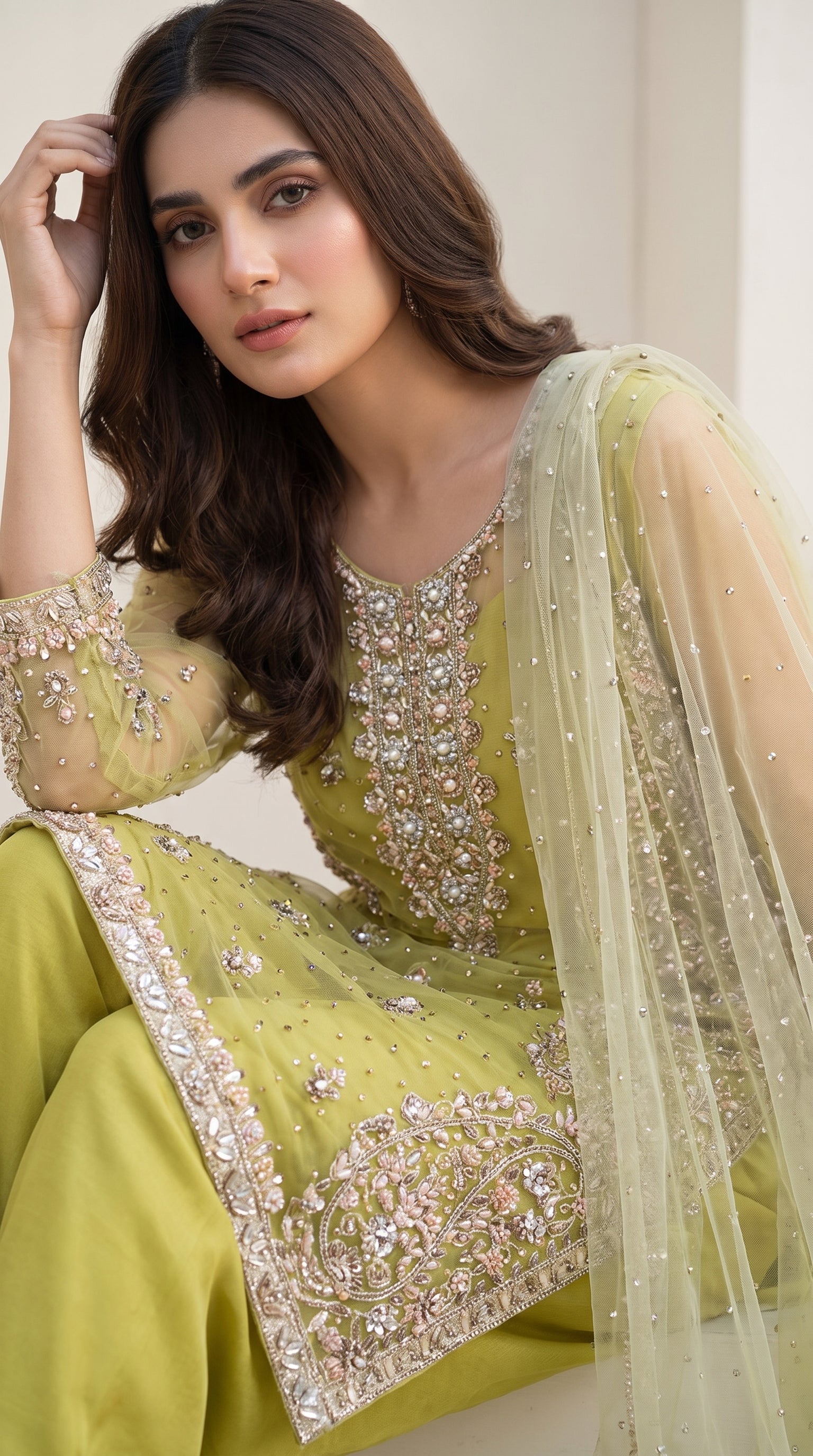 Zarafshan hand embellished breeze net 3pc