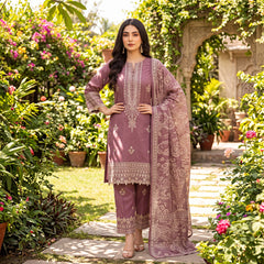 Ajwa Collection – Mauve Pink Ornamental Embroidered 3-Piece Suit