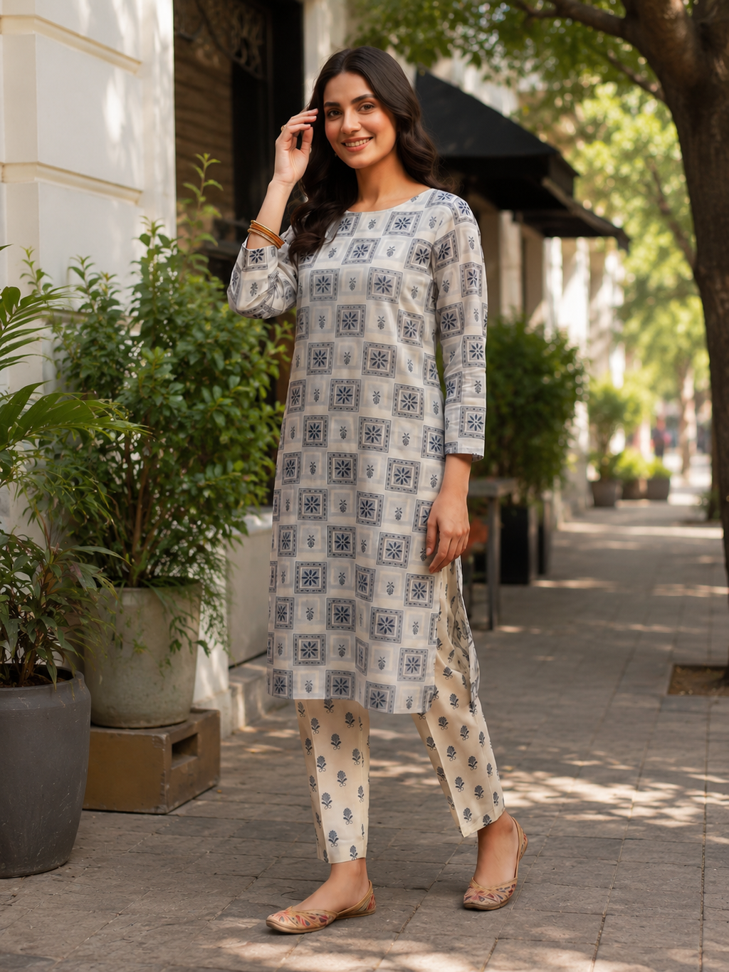 premium off white printed lawn 2pc stiched