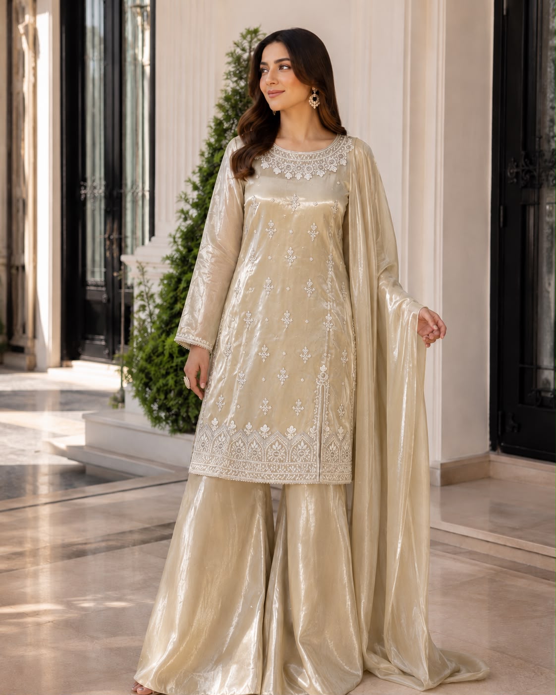 Shehnai mirror silk hand emblished shirt with plazo